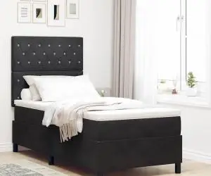 vidaXL Pat box spring cu saltea, negru, 90x200 cm, catifea