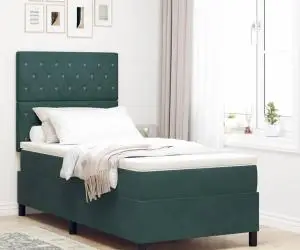 vidaXL Pat box spring cu saltea, verde închis, 90x200 cm, catifea