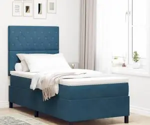 vidaXL Pat box spring cu saltea, albastru închis, 90x200 cm, catifea