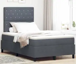 vidaXL Pat box spring cu saltea, gri închis, dublu mic, catifea
