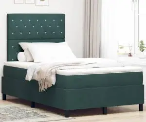 vidaXL Pat box spring cu saltea, verde închis, 120x200 cm, catifea