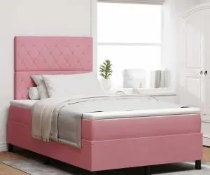 vidaXL Pat box spring cu saltea, roz, 120x200 cm, catifea