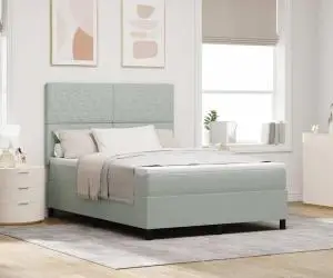 vidaXL Pat box spring cu saltea, gri deschis, 140x200 cm, catifea