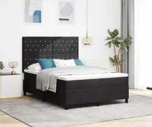 vidaXL Pat box spring cu saltea, negru, 140x200 cm, catifea