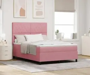 vidaXL Pat box spring cu saltea, roz, 140x200 cm, catifea