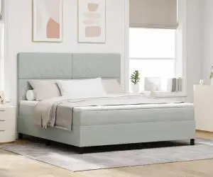 vidaXL Pat box spring cu saltea, gri deschis, super king, catifea