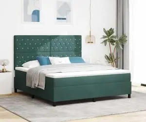 vidaXL Pat box spring cu saltea, verde închis, super king, catifea
