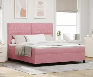 Pat Box Spring vidaXL cu Saltea Roz Super King Catifea