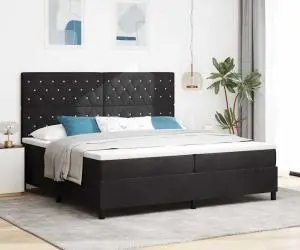 vidaXL Pat box spring cu saltea, negru, 200x200 cm, catifea