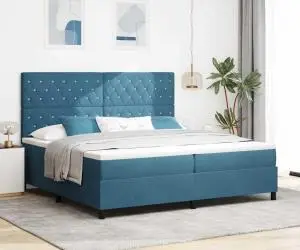 vidaXL Pat box spring cu saltea, albastru închis, 200x200 cm, catifea