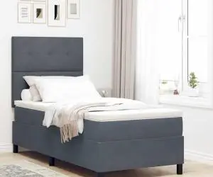vidaXL Pat box spring cu saltea, gri închis, 80x200 cm, catifea
