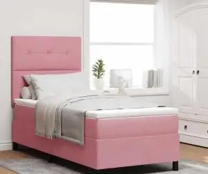 vidaXL Pat box spring cu saltea, roz, 80x200 cm, catifea