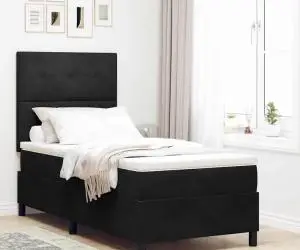 vidaXL Pat box spring cu saltea, negru, single, catifea