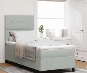 vidaXL Pat box spring cu saltea, gri deschis, 90x200 cm, catifea
