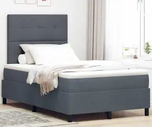 vidaXL Pat box spring cu saltea, gri închis, dublu mic, catifea