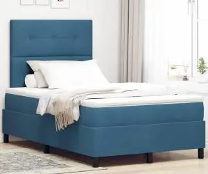 Pat Box Spring vidaXL cu Saltea Albastru Închis Mic Dublu din Catifea