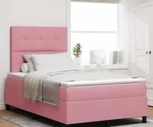 vidaXL Pat box spring cu saltea, roz, dublu mic, catifea