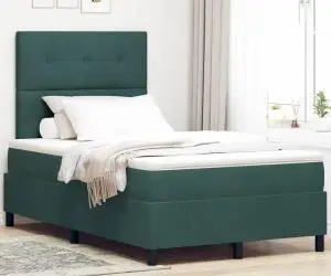 vidaXL Pat box spring cu saltea, verde închis, 120x200 cm, catifea