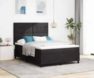 vidaXL Pat cu saltea tip box spring - Negru, 140x190 cm, Catifea