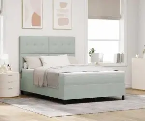 vidaXL Pat box spring cu saltea, gri deschis, 140x200 cm, catifea