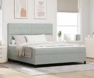 vidaXL Pat box spring cu saltea, gri deschis, super king, catifea