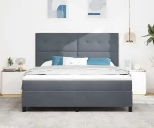 vidaXL Pat box spring cu saltea, gri închis, super king, catifea