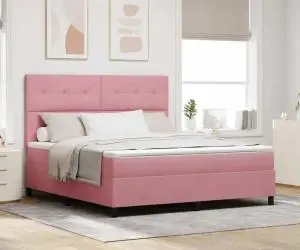 vidaXL Pat box spring cu saltea, roz, super king, catifea