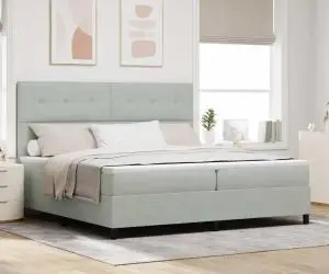 vidaXL Pat box spring cu saltea, gri deschis, 200x200 cm, catifea
