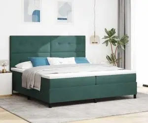 vidaXL Pat box spring cu saltea, verde închis, 200x200 cm, catifea
