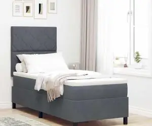 vidaXL Pat box spring cu saltea, gri închis, 80x200 cm, catifea