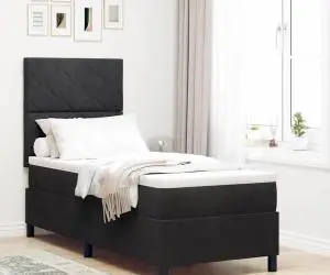 vidaXL Pat box spring cu saltea, negru, 80x200 cm, catifea
