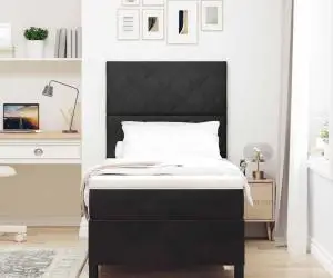 vidaXL Pat box spring cu saltea, negru, single, catifea