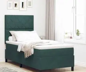 vidaXL Pat cu Tablie și Saltea Verde Întunecat 90x200 cm Catifea