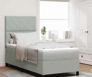 vidaXL Pat box spring cu saltea, gri deschis, 100x200 cm, catifea