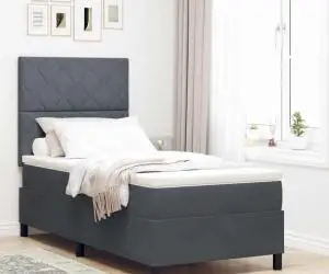 vidaXL Pat box spring cu saltea, gri închis, 100x200 cm, catifea