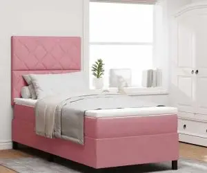 vidaXL Pat box spring cu saltea, roz, 100x200 cm, catifea