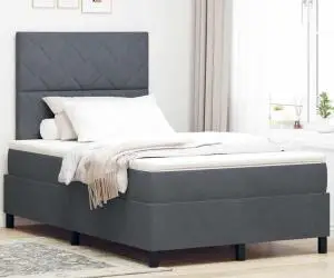 vidaXL Pat box spring cu saltea, gri închis, dublu mic, catifea