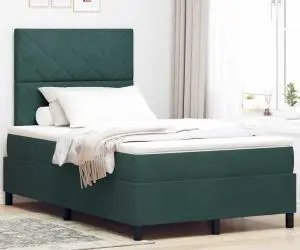 vidaXL Pat box spring cu saltea, verde închis, dublu mic, catifea