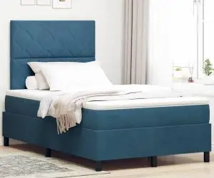 vidaXL Pat box spring cu saltea, albastru închis, dublu mic, catifea