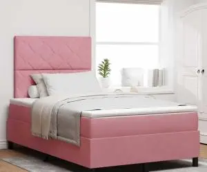 vidaXL Pat box spring cu saltea, roz, dublu mic, catifea