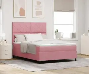 vidaXL Pat box spring cu saltea, roz, 160x190 cm, catifea