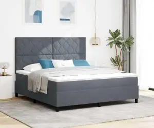 vidaXL Pat box spring cu saltea, gri închis, super king, catifea