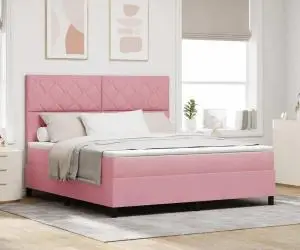 vidaXL Pat box spring cu saltea, roz, super king, catifea