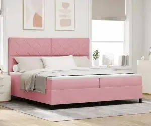 vidaXL Pat box spring cu saltea, roz, 200x200 cm, catifea