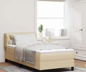vidaXL Pat cu arcuri și saltea în crem - 90x190 cm Textile