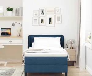 Patchwork Box Spring cu Saltea Albastră 100x200 cm din Țesătură