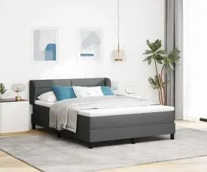 vidaXL Pat box spring cu saltea, gri închis, 140x190 cm, textil
