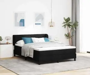 vidaXL Pat box spring cu saltea, negru, 140x190 cm, textil