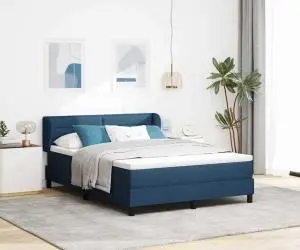 vidaXL Pat box spring cu saltea, albastru, 140x200 cm, textil