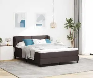 vidaXL Pat box spring cu saltea, maro închis, 140x190 cm, textil